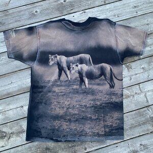 Vintage Lion Graphic T Shirt AOP Jungle Cat World XL